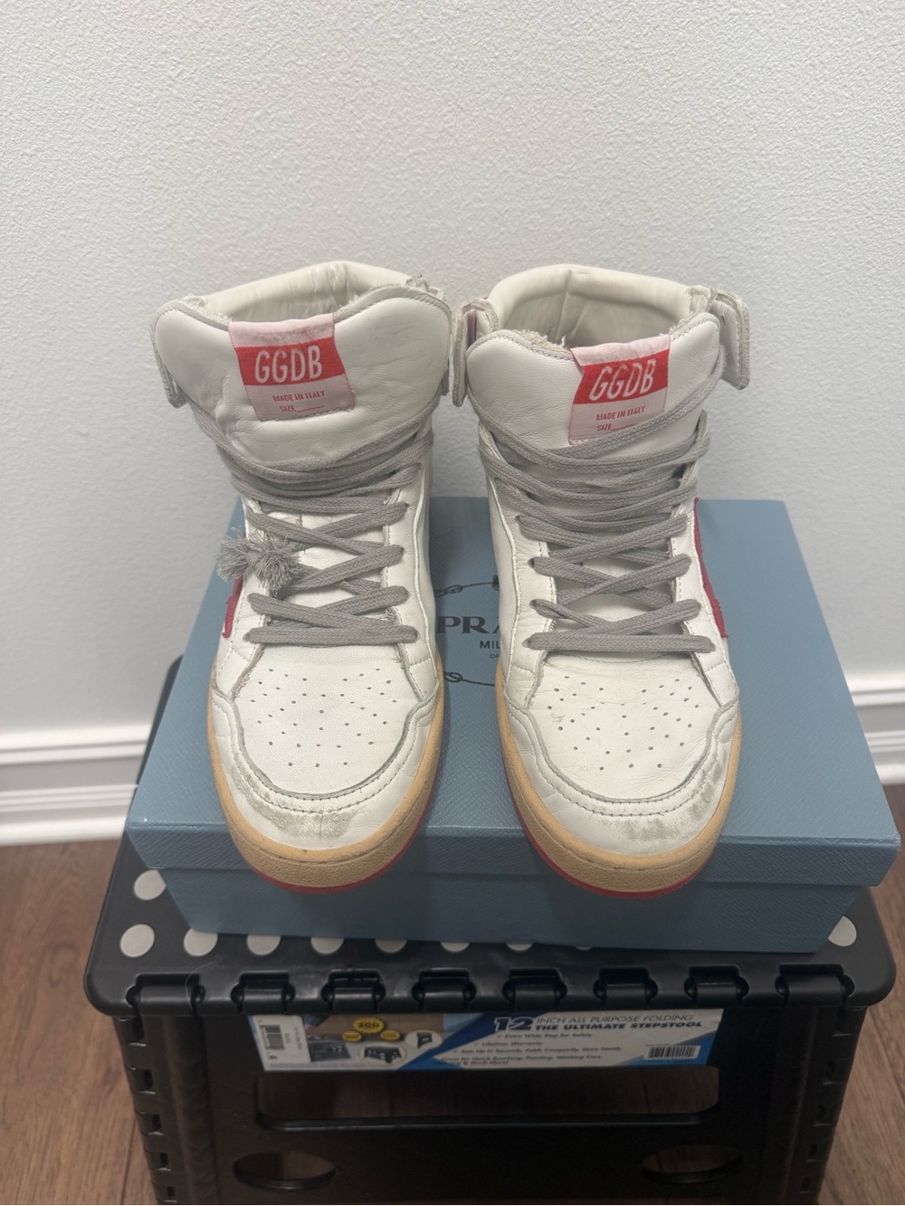 Women’s White High-Top Sneakers with Red Accent